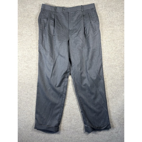 Tom James 38L Gray Pleated Cuffed 100% Wool Mens Dress Pants - Picture 1 of 4